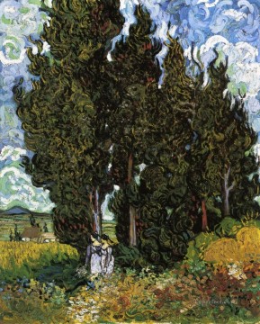  Vincent Art Painting - Cypresses with Two Women Vincent van Gogh